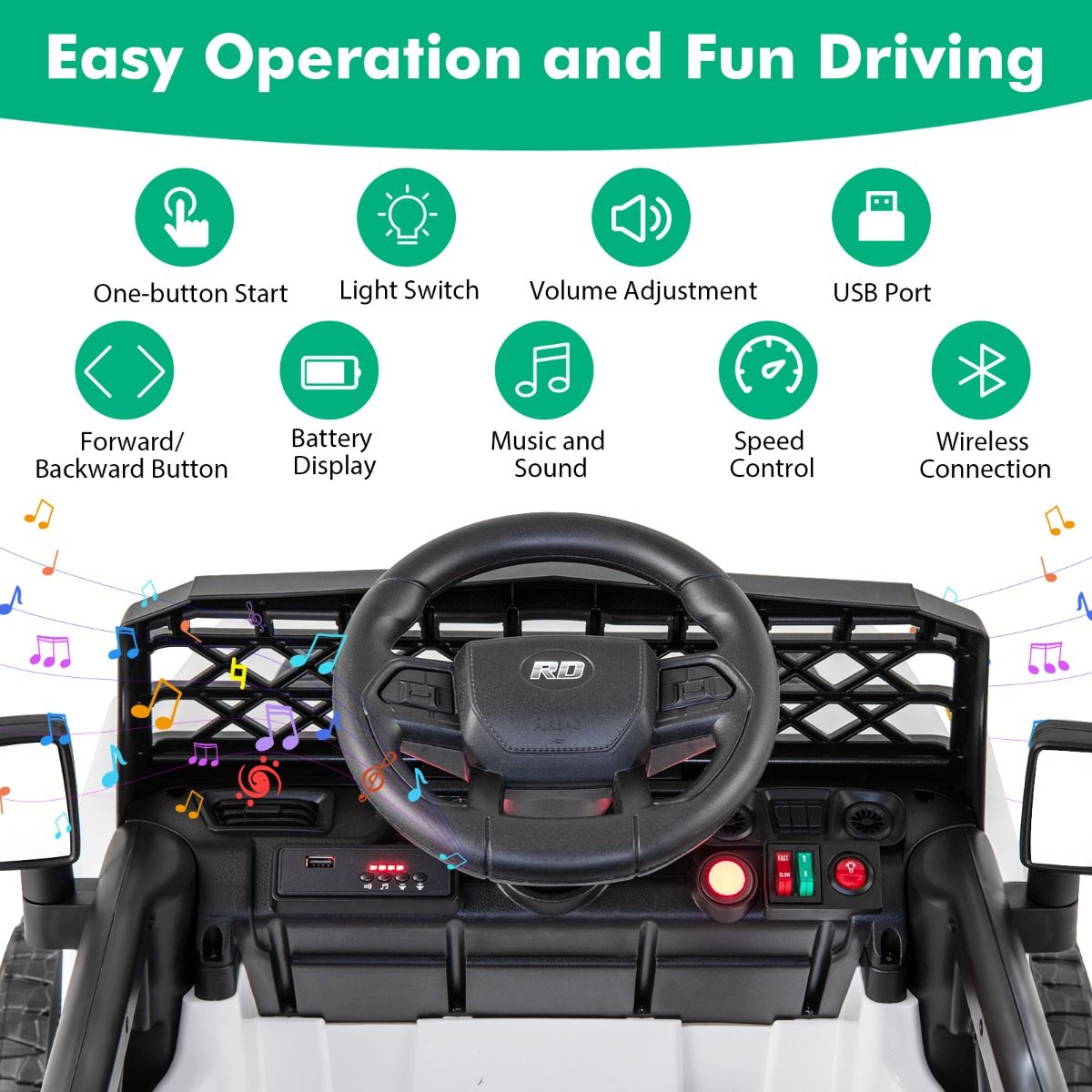 12V Kids Ride on Truck Car with Parental Remote LED Lights