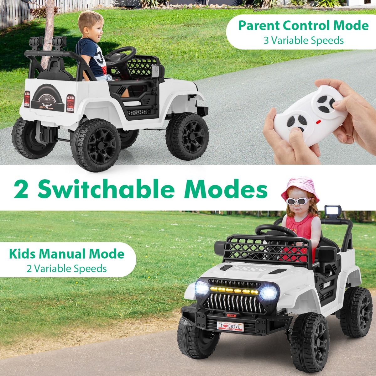 12V Kids Ride on Truck Car with Parental Remote LED Lights