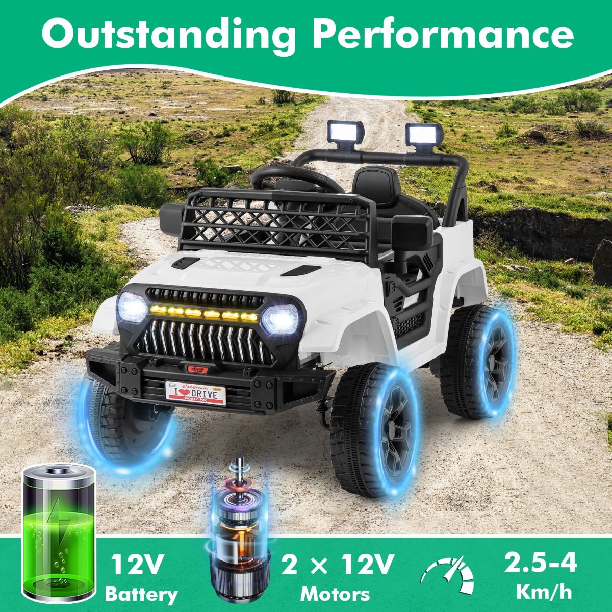 12V Kids Ride on Truck Car with Parental Remote LED Lights
