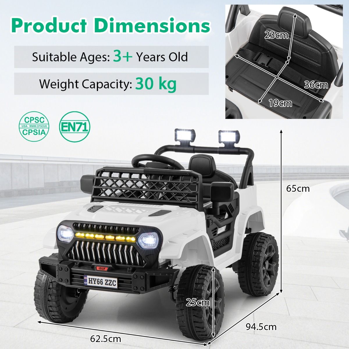 12V Kids Ride on Truck Car with Parental Remote LED Lights