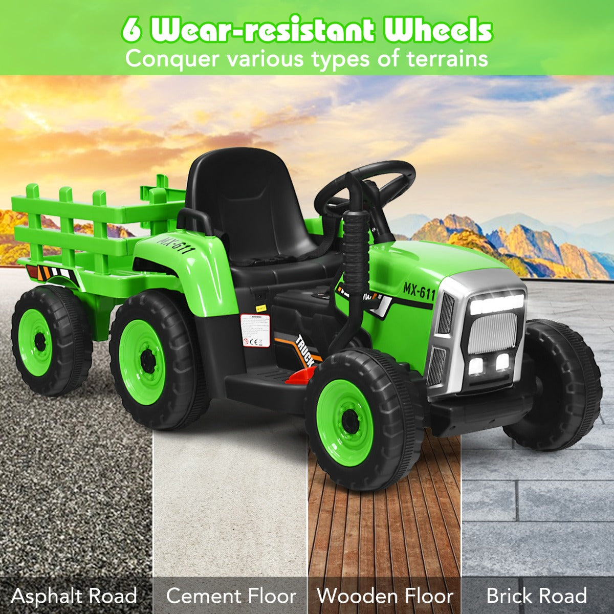 12V Kids Ride On Tractor with Trailer and Remote Control