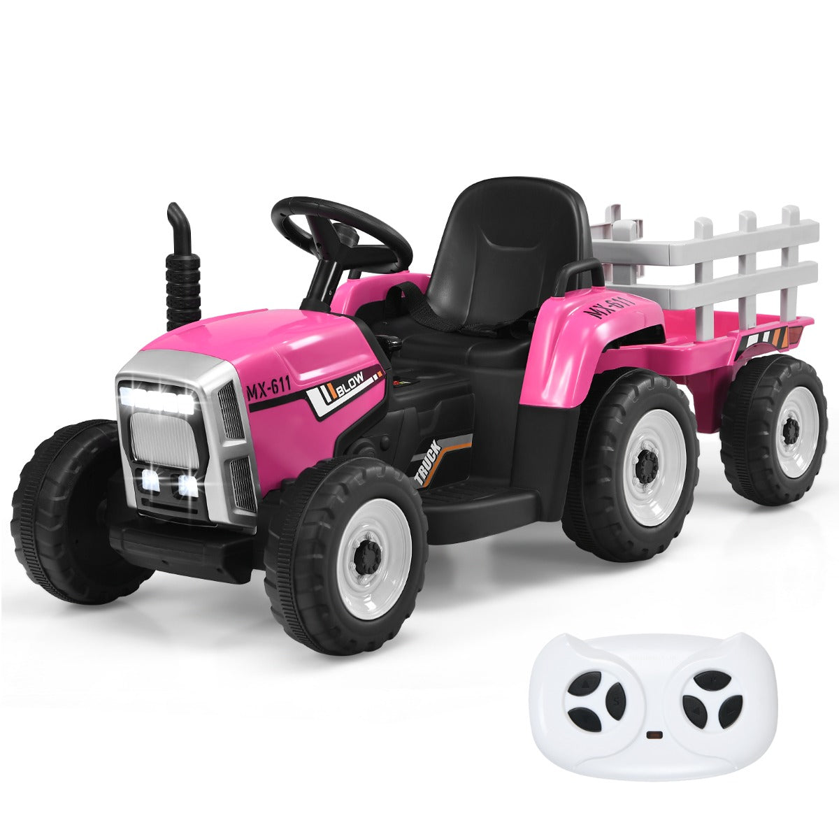 12V Kids Ride On Tractor with Trailer and Remote Control