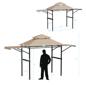 13.5 x 4 Feet Outdoor Grill Gazebo Patio Double Tier BBQ Canopy Shelter with Dual Side Awnings