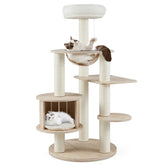 132cm Tall Wooden Cat Tree with Condo and Multi-Level Climbing Stand