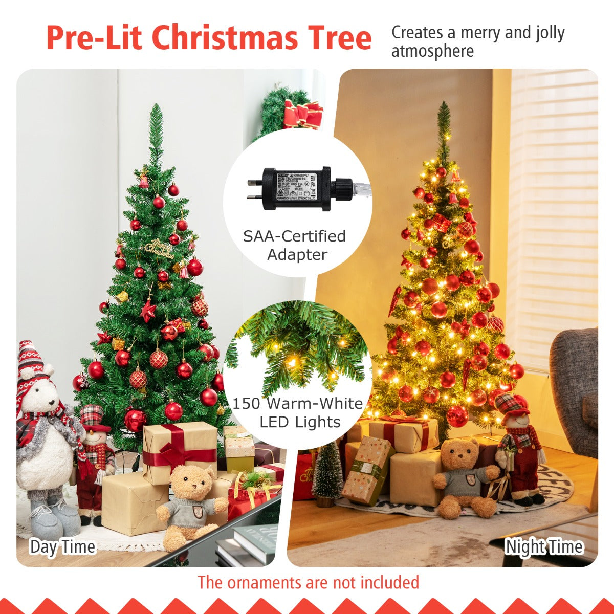 135cm/198cm Full Christmas Decoration Artificial Pencil Tree with 226/708 PVC Branch Tips