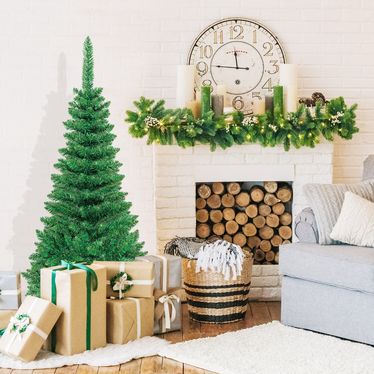 135cm/198cm Full Christmas Decoration Artificial Pencil Tree with 226/708 PVC Branch Tips