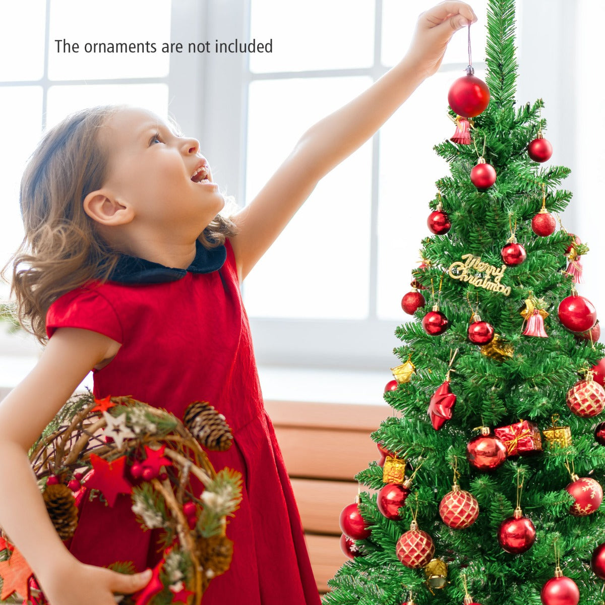 135cm/198cm Full Christmas Decoration Artificial Pencil Tree with 226/708 PVC Branch Tips