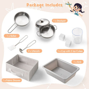 Kids Pretend Play Kitchen Set with Fabric Drawer and Doodle Boards