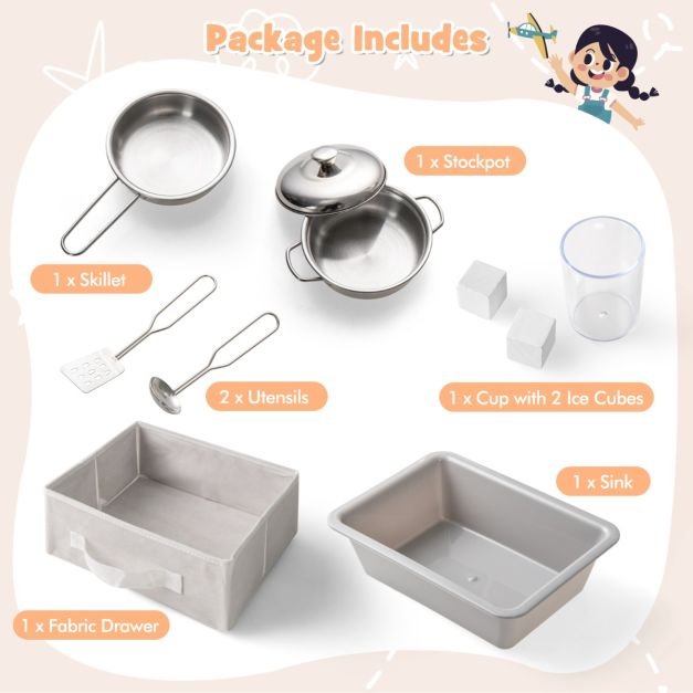 Kids Pretend Play Kitchen Set with Fabric Drawer and Doodle Boards