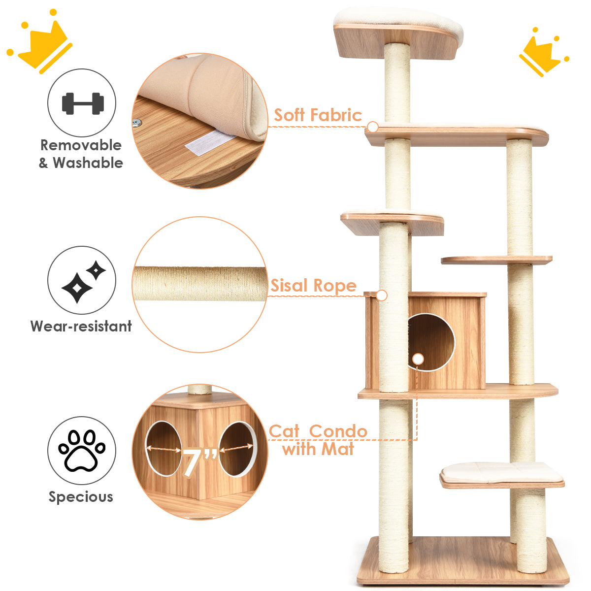 Modern Cat Climbing Tree with Scratch Resistant Sisal Rope Column