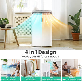 14000 BTU Portable Air Conditioner 4-in-1 AC Unit with Detachable Air Filter and 24H Smart Timer