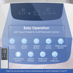 14000BTU Portable Air Conditioner 4-in-1 AC Unit with Remote Control and 24H Timer