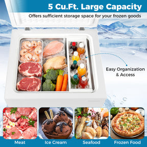 141 L/5 Cu.Ft Compact Chest Freezer with 7-Gear Adjustable Temperature
