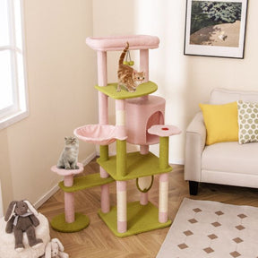 Multi-Level Aesthetic Floral Kitten Tower with Plush Padded Top Perch and Sisal Scratching Posts