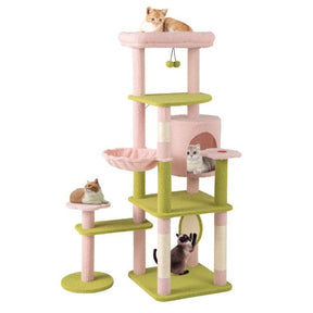 Multi-Level Aesthetic Floral Kitten Tower with Plush Padded Top Perch and Sisal Scratching Posts