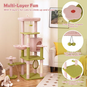 Multi-Level Aesthetic Floral Kitten Tower with Plush Padded Top Perch and Sisal Scratching Posts