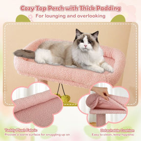 Multi-Level Aesthetic Floral Kitten Tower with Plush Padded Top Perch and Sisal Scratching Posts