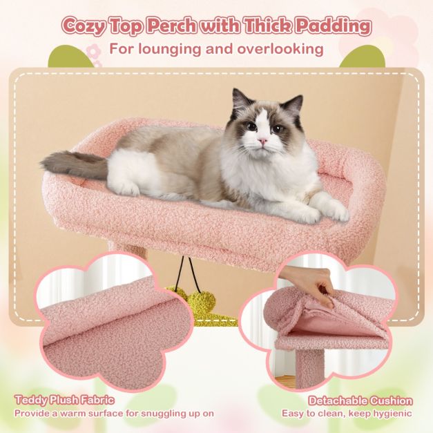 Multi-Level Aesthetic Floral Kitten Tower with Plush Padded Top Perch and Sisal Scratching Posts