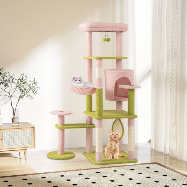 Multi-Level Aesthetic Floral Kitten Tower with Plush Padded Top Perch and Sisal Scratching Posts