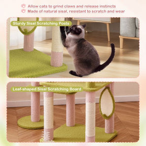Multi-Level Aesthetic Floral Kitten Tower with Plush Padded Top Perch and Sisal Scratching Posts