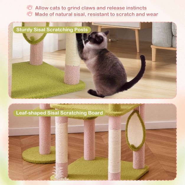 Multi-Level Aesthetic Floral Kitten Tower with Plush Padded Top Perch and Sisal Scratching Posts