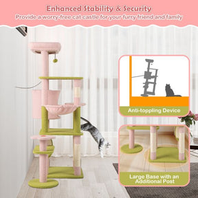 Multi-Level Aesthetic Floral Kitten Tower with Plush Padded Top Perch and Sisal Scratching Posts