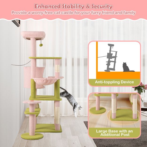 Multi-Level Aesthetic Floral Kitten Tower with Plush Padded Top Perch and Sisal Scratching Posts