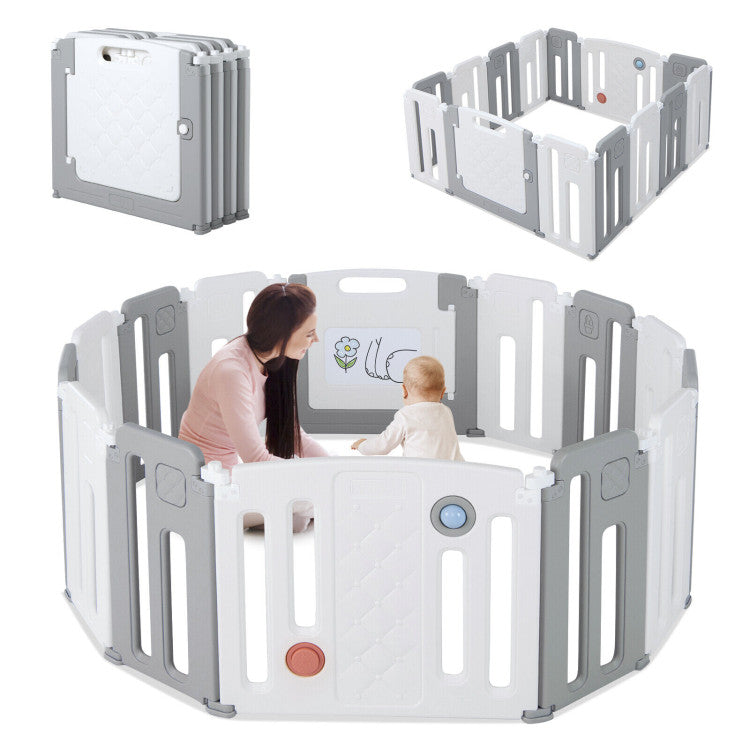 14 Panels Baby Playpen Safety Activity Play Center with Drawing Board