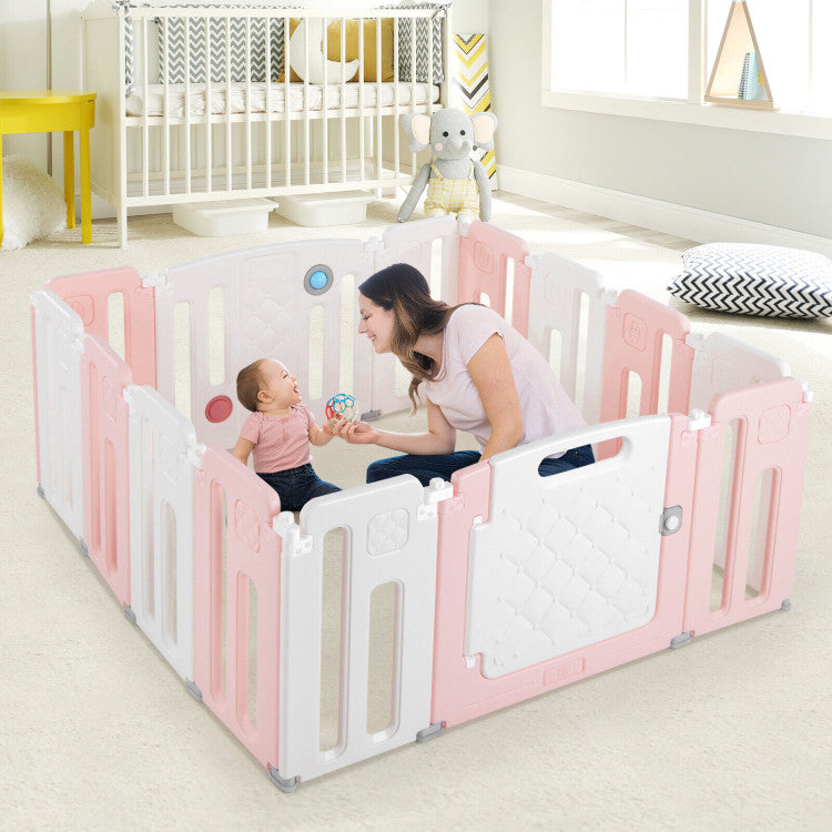 14 Panels Baby Playpen Safety Activity Play Center with Drawing Board