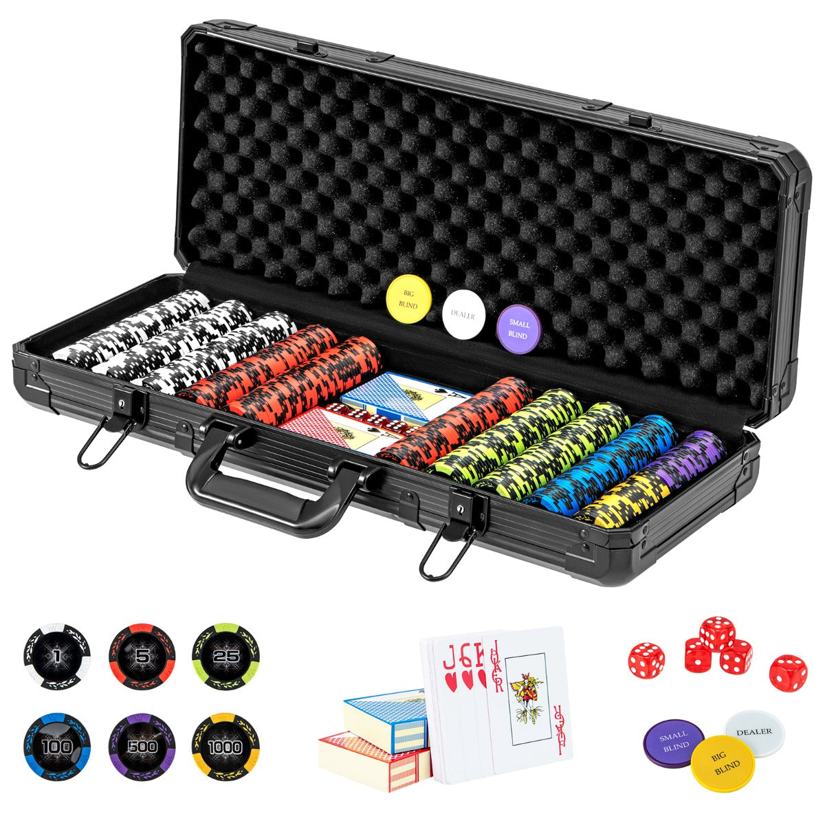 14 Gram Texas Holdem Poker 500/300 Pieces Chip Set with Aluminum Case