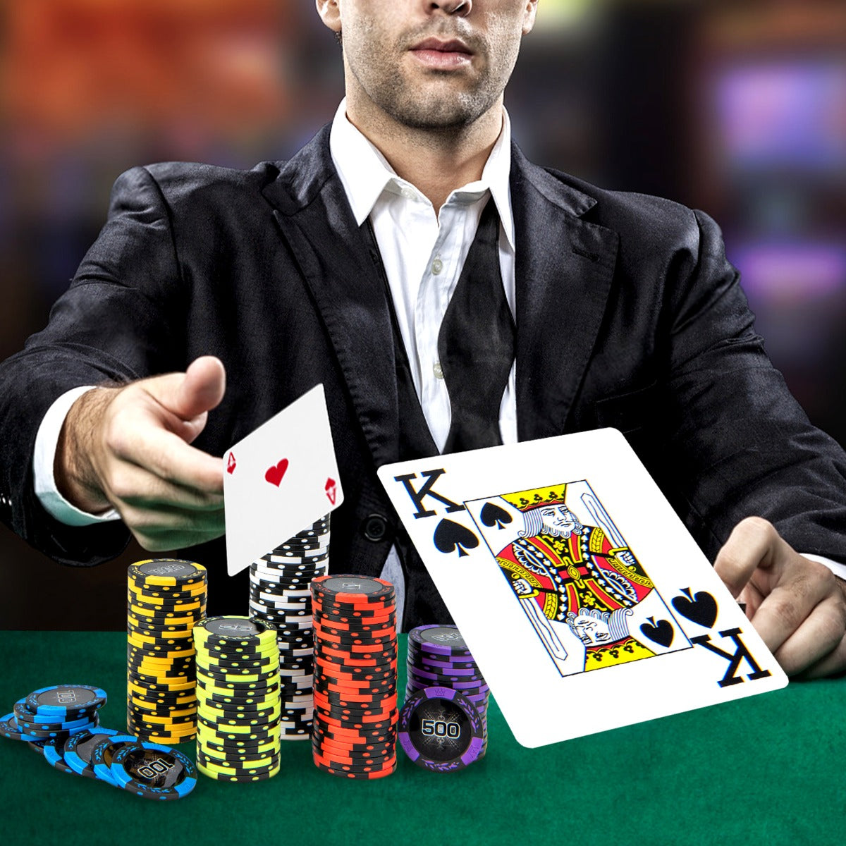 14 Gram Texas Holdem Poker 500/300 Pieces Chip Set with Aluminum Case