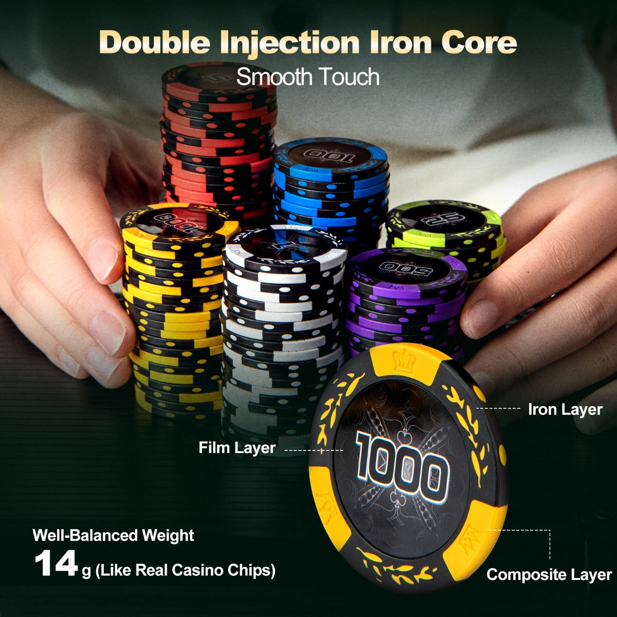 14 Gram Texas Holdem Poker 500/300 Pieces Chip Set with Aluminum Case