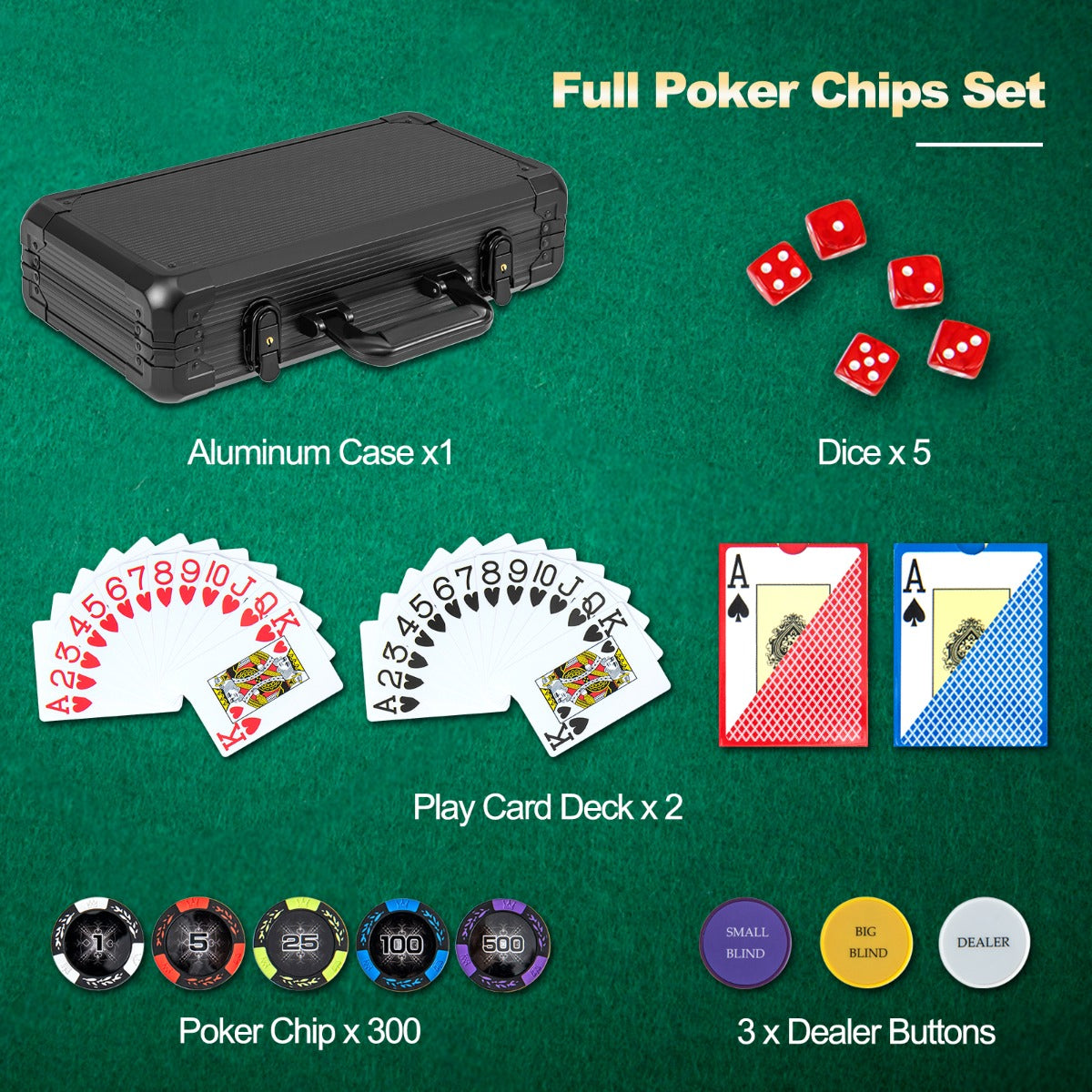 14 Gram Texas Holdem Poker 500/300 Pieces Chip Set with Aluminum Case