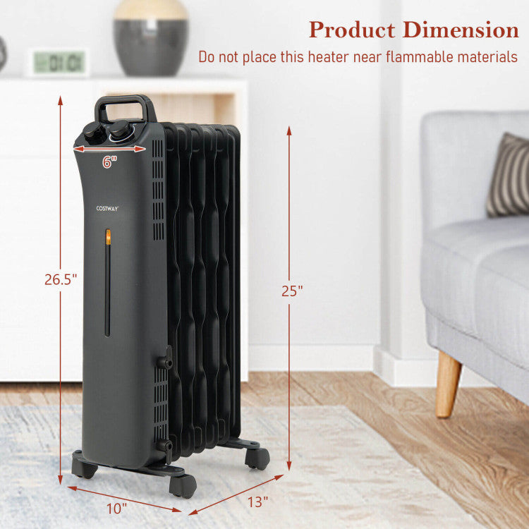 1500W Oil Filled Space Heater with 3-Level Heat and Overheat Protection