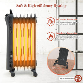 1500W Oil Filled Space Heater with 3-Level Heat and Overheat Protection
