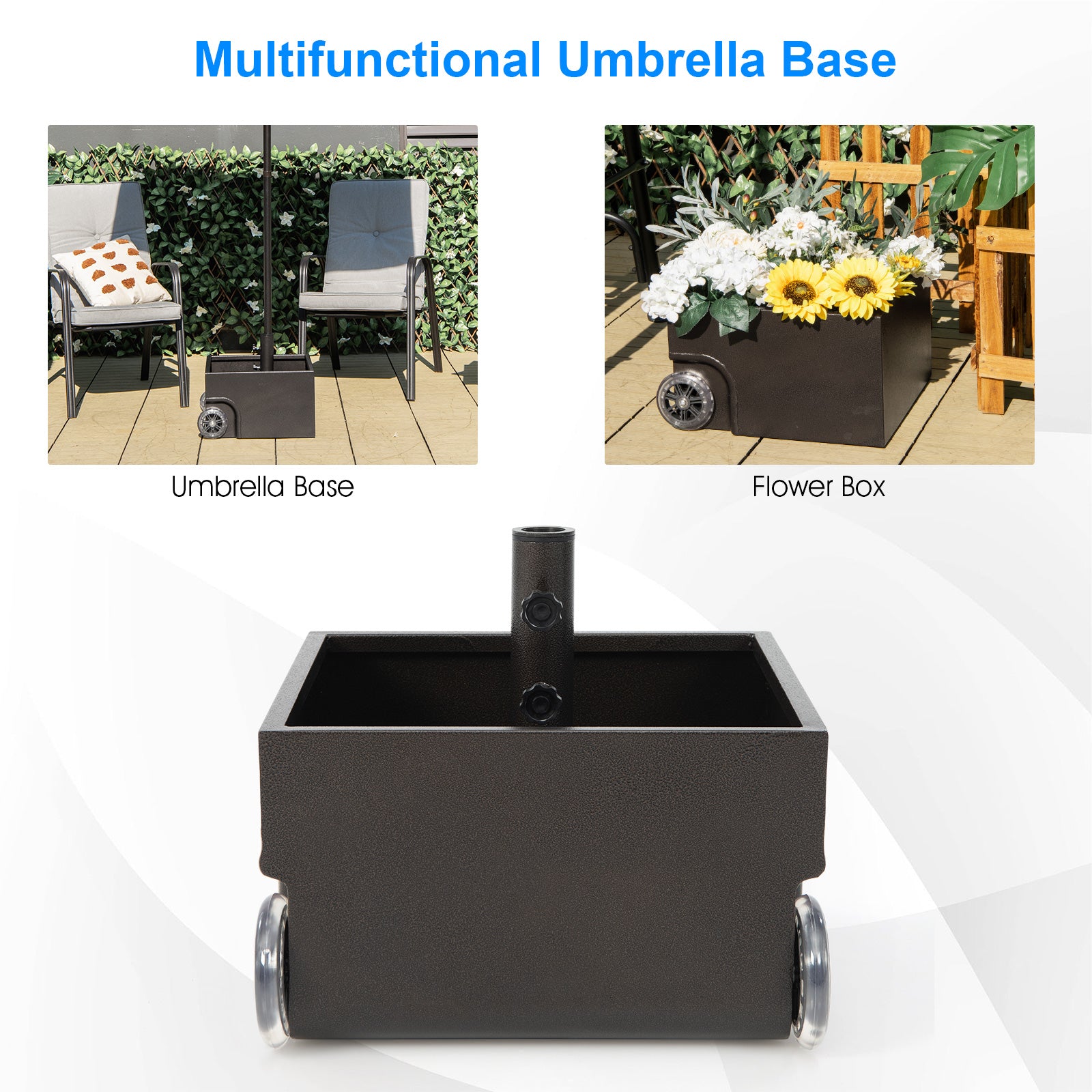 Hikidspace 150 Pounds Patio Umbrella Base Stand with Wheels Planter for Garden