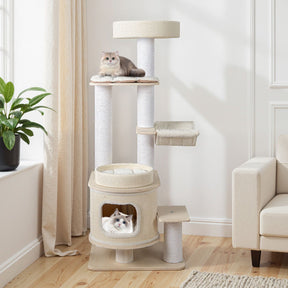 151 CM Space-saving Modern Cat Tree Multi-level Cat Tower w/Detachable Soft Mats