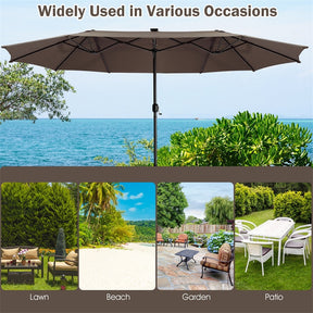 15 FT Outdoor Double-Sided Patio Umbrella with 48 Solar LED Lights and Umbrella Base