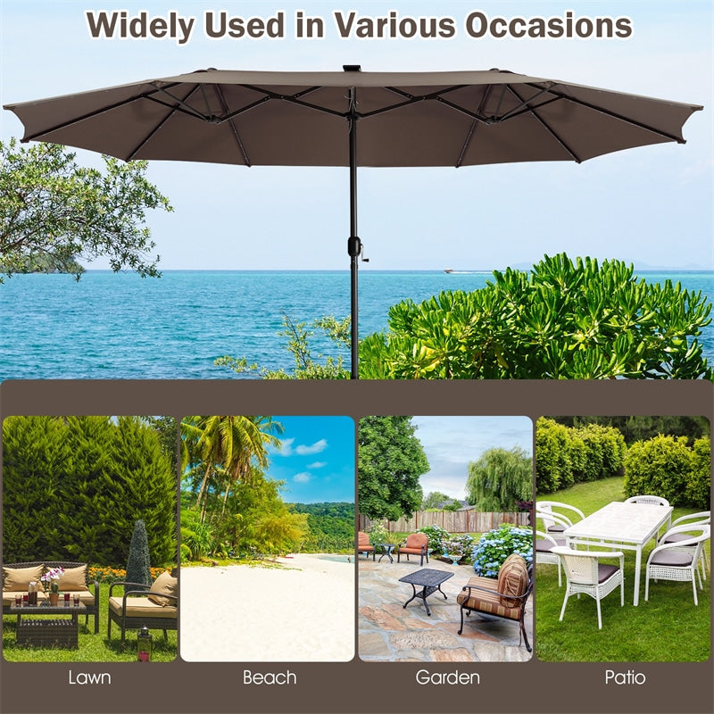 15 FT Outdoor Double-Sided Patio Umbrella with 48 Solar LED Lights and Umbrella Base
