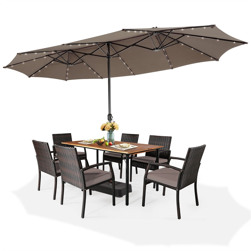 15 FT Outdoor Double-Sided Patio Umbrella with 48 Solar LED Lights and Umbrella Base