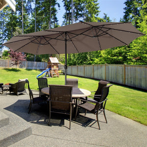 15 FT Outdoor Double-Sided Patio Umbrella with 48 Solar LED Lights and Umbrella Base