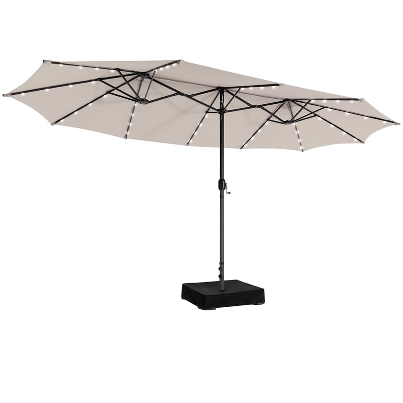 15 FT Outdoor Double-Sided Patio Umbrella with 48 Solar LED Lights and Umbrella Base