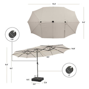 15 FT Outdoor Double-Sided Patio Umbrella with 48 Solar LED Lights and Umbrella Base