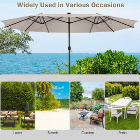 15 FT Outdoor Double-Sided Patio Umbrella with 48 Solar LED Lights and Umbrella Base
