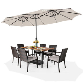 15 FT Outdoor Double-Sided Patio Umbrella with 48 Solar LED Lights and Umbrella Base