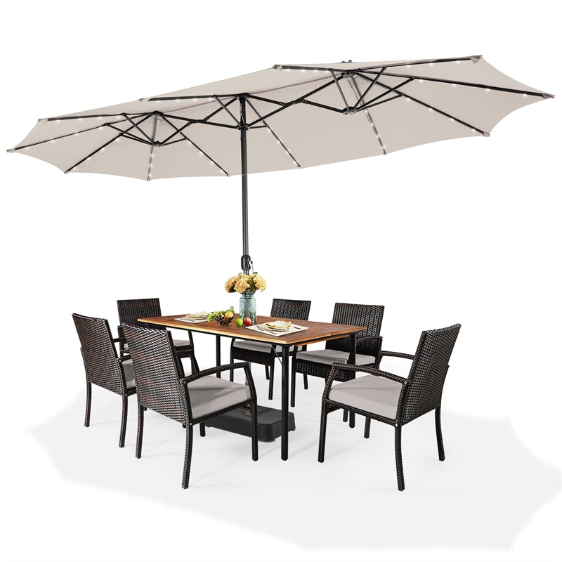 15 FT Outdoor Double-Sided Patio Umbrella with 48 Solar LED Lights and Umbrella Base