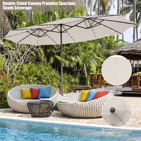 15 FT Outdoor Double-Sided Patio Umbrella with 48 Solar LED Lights and Umbrella Base