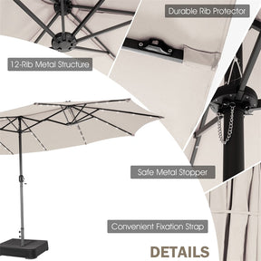 15 FT Outdoor Double-Sided Patio Umbrella with 48 Solar LED Lights and Umbrella Base