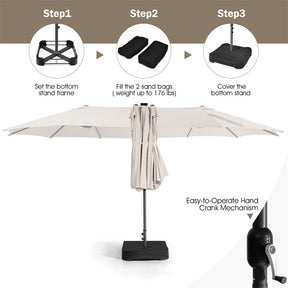 15 FT Outdoor Double-Sided Patio Umbrella with 48 Solar LED Lights and Umbrella Base