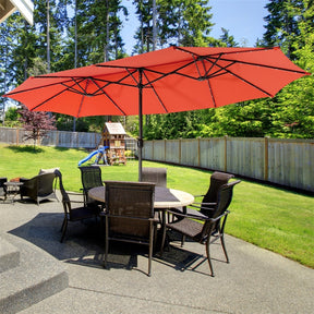 15 FT Outdoor Double-Sided Patio Umbrella with 48 Solar LED Lights and Umbrella Base
